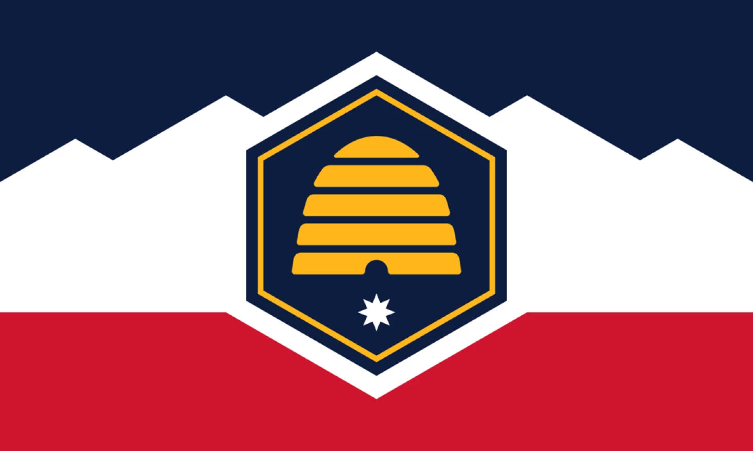 A digital graphic of a red, white, and blue flag for Utah's new state flag